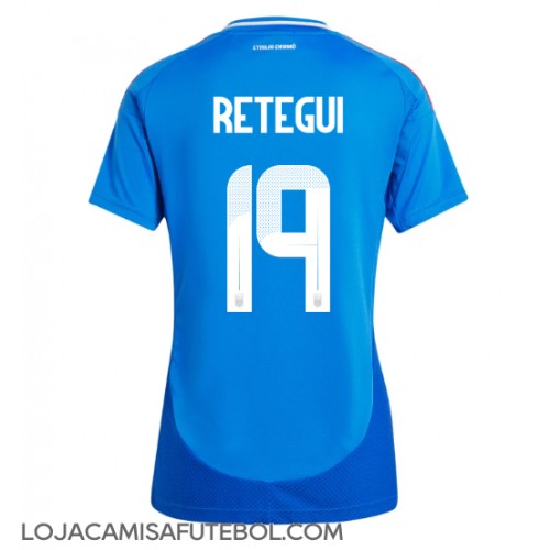 Camisa de Futebol Itália Mateo Retegui #19 Equipamento Principal Mulheres Europeu 2024 Manga Curta